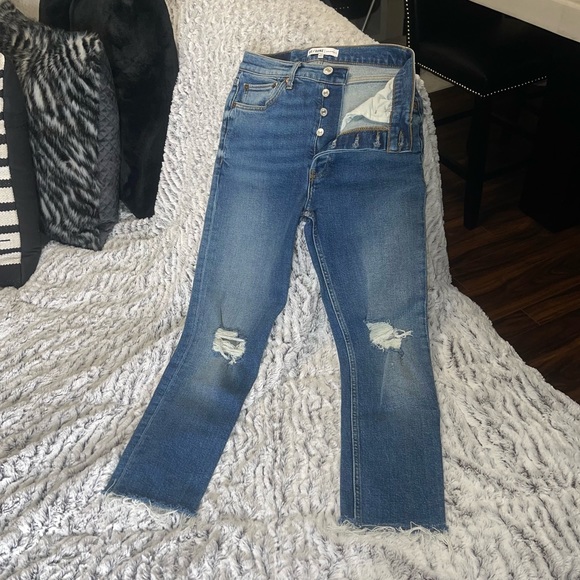 RE/DONE High Rise Ankle Crop Color in Dusk Destroy - Picture 6 of 13